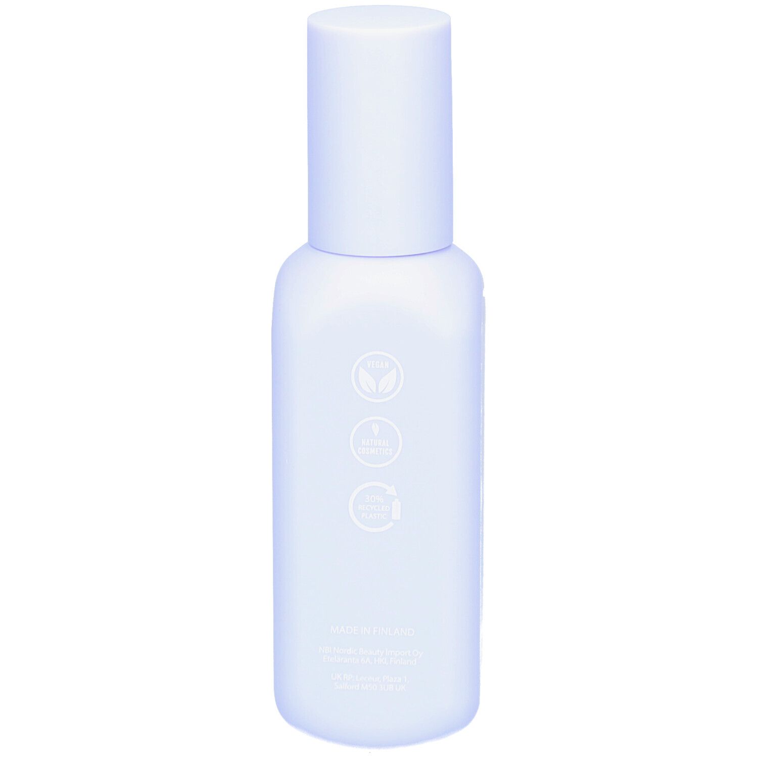 Seite der NOBE Cooling Care Frosty Face Mist Flasche mit Symbolen.