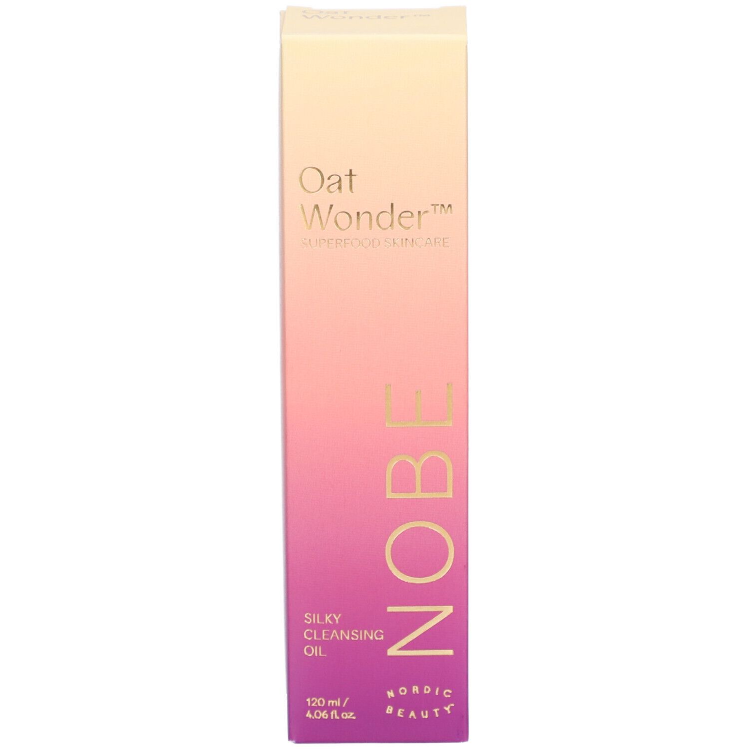 Verpackung. Aufschrift: Oat Wonder, NOBE, Silky Cleansing Oil.