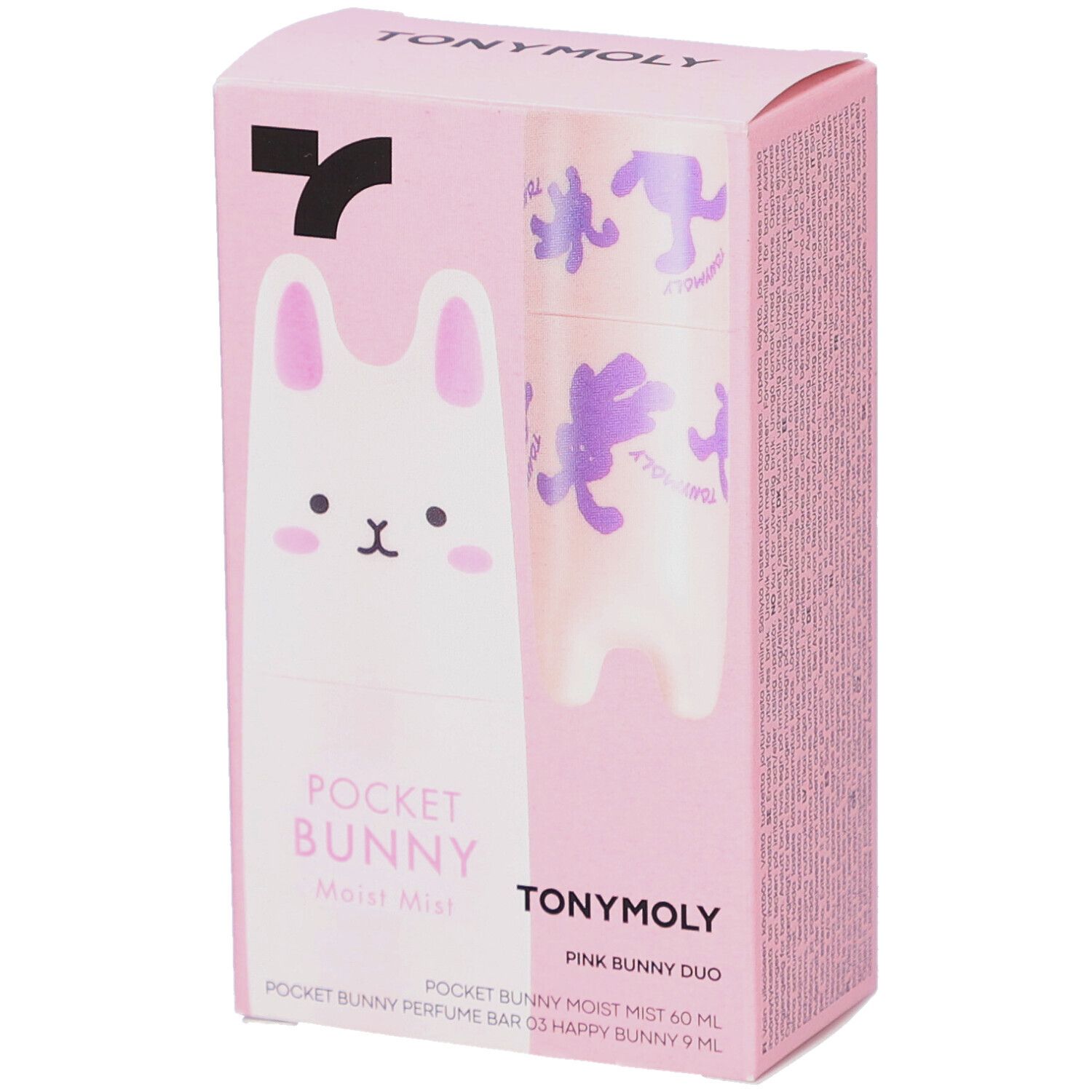 Rosa Verpackung mit TONYMOLY Logo und Pocket Bunny Duo. Abbildung eines Hasen und Produktnamen.