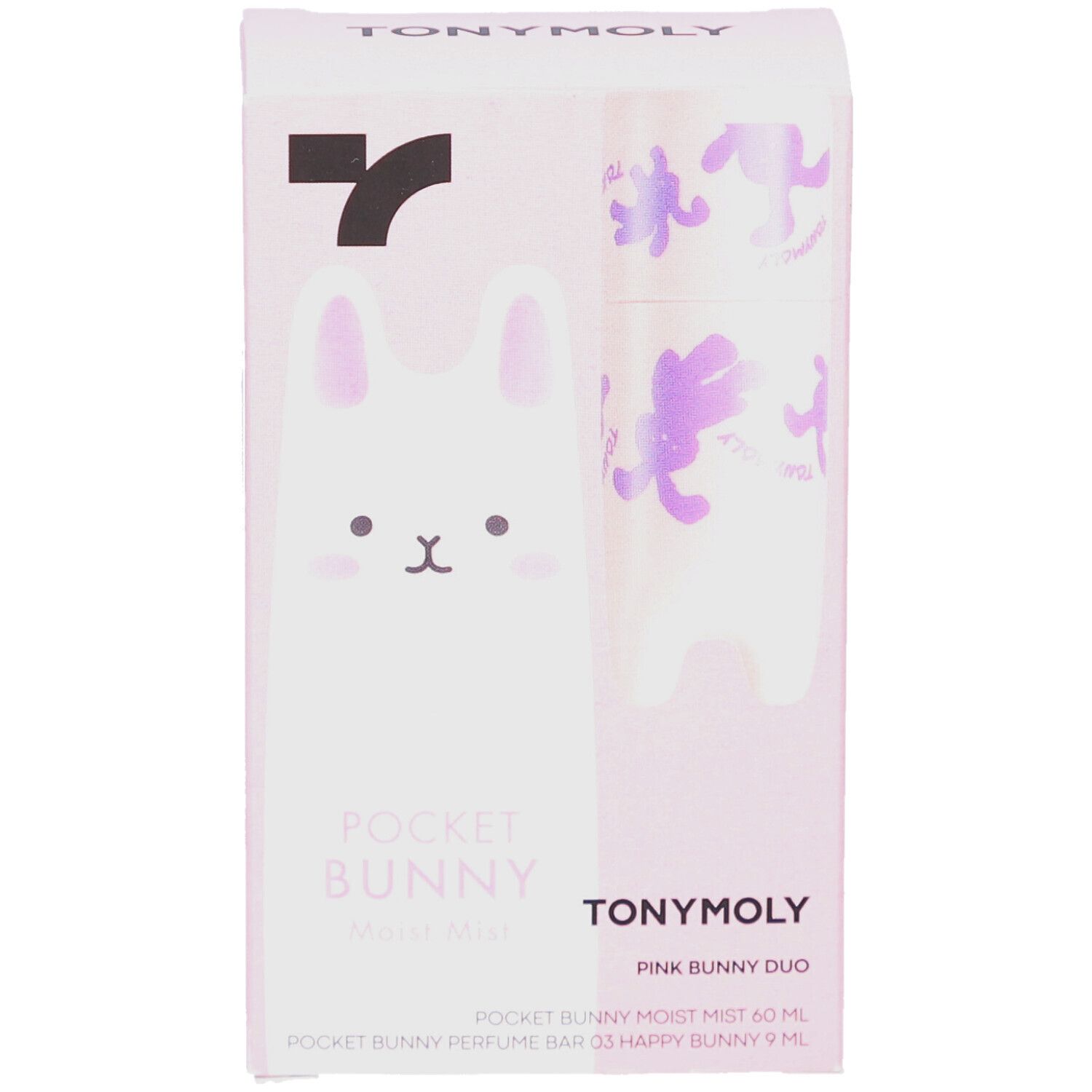 Rosa Verpackung mit TONYMOLY Logo und Pocket Bunny Duo. Abbildung eines Hasen und Produktnamen.