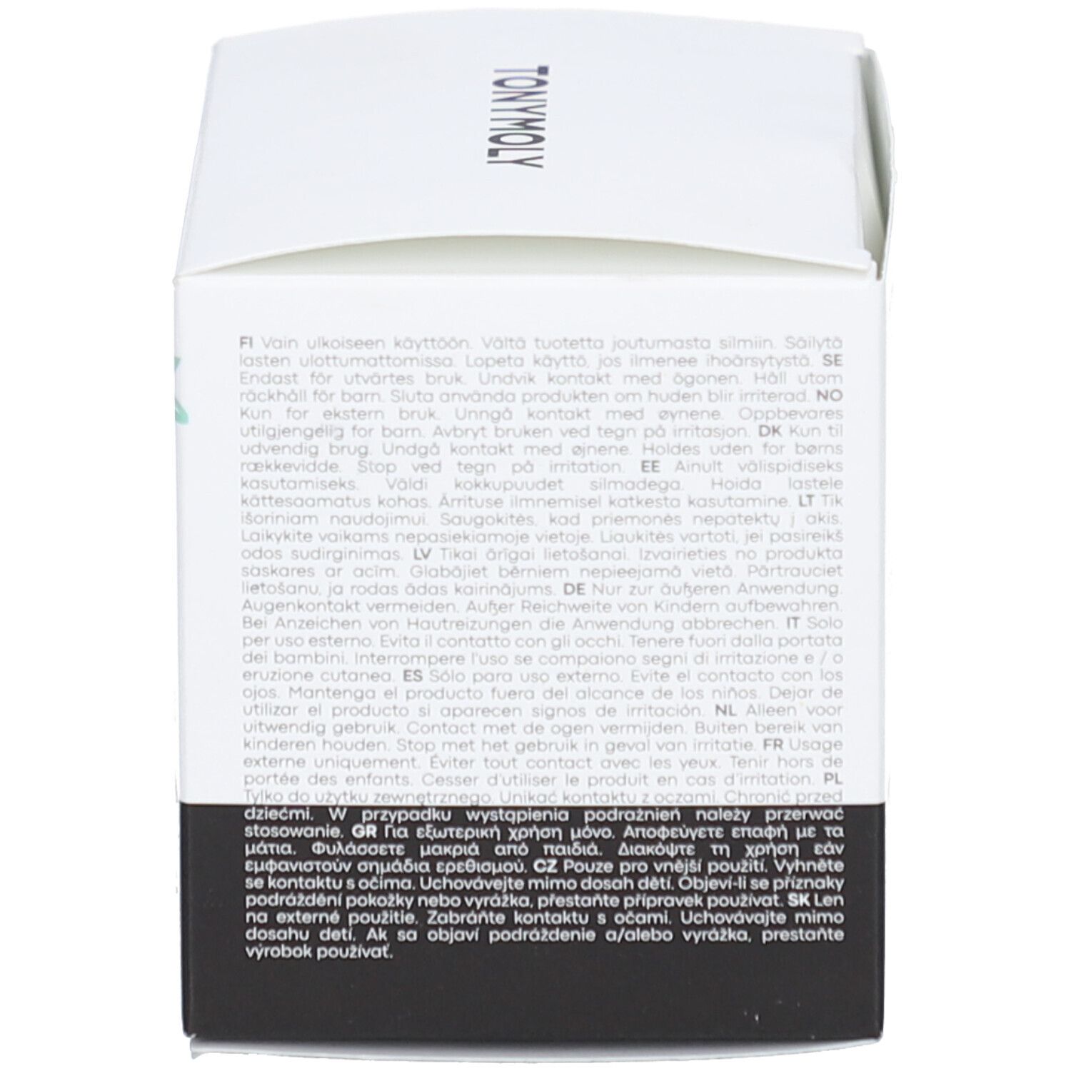 Rückseite der Verpackung. Warnhinweise und Gebrauchsanweisungen in verschiedenen Sprachen.