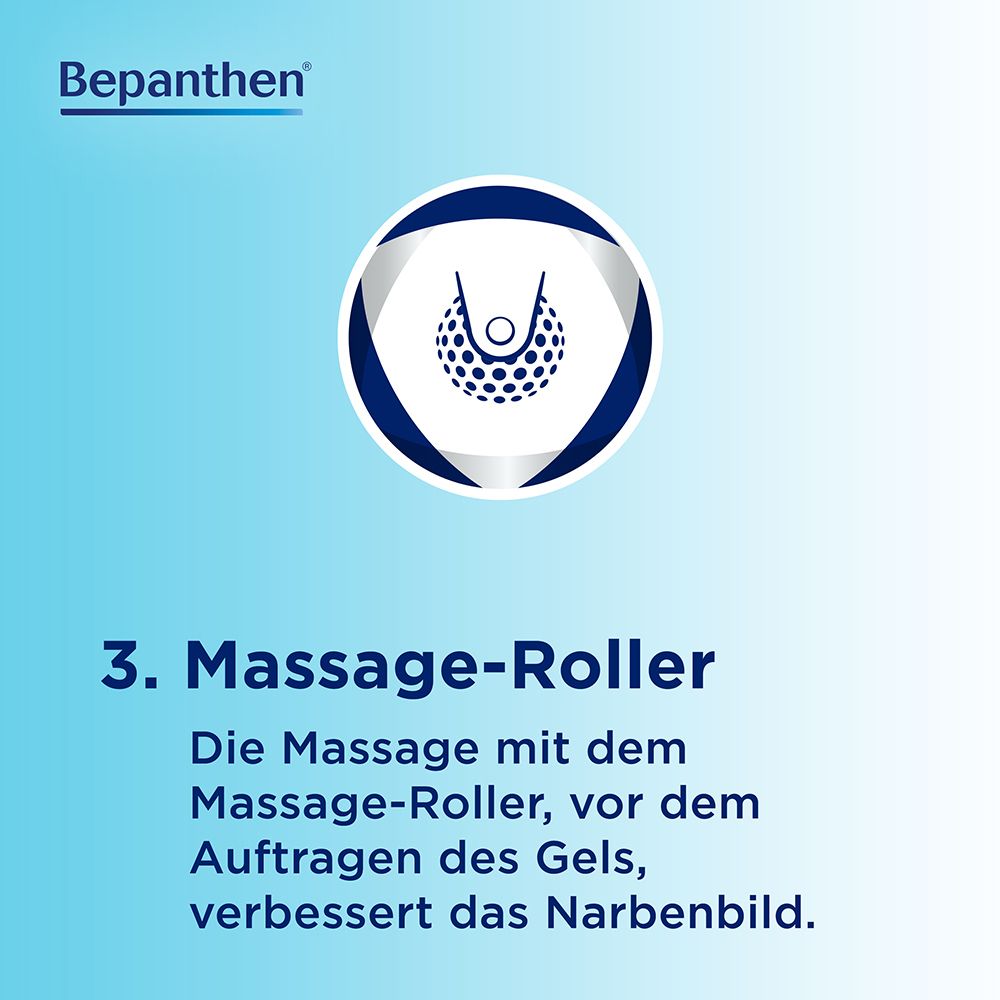 Abbildung eines Massage-Rollers. Text: 3. Massage-Roller. Die Massage verbessert das Narbenbild.