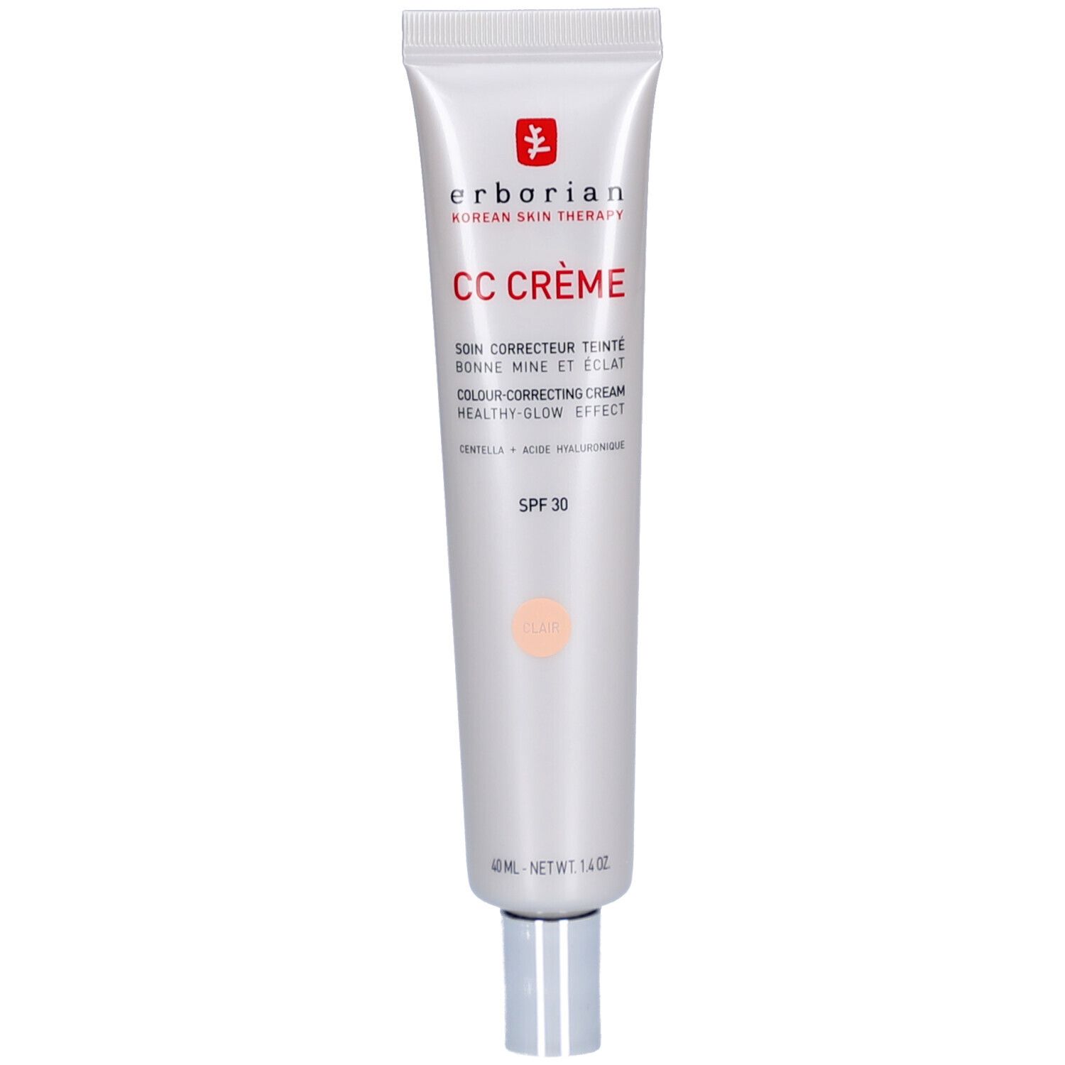 Erborian CC Creme Clair SPF 30 Tube mit silbernem Verschluss.