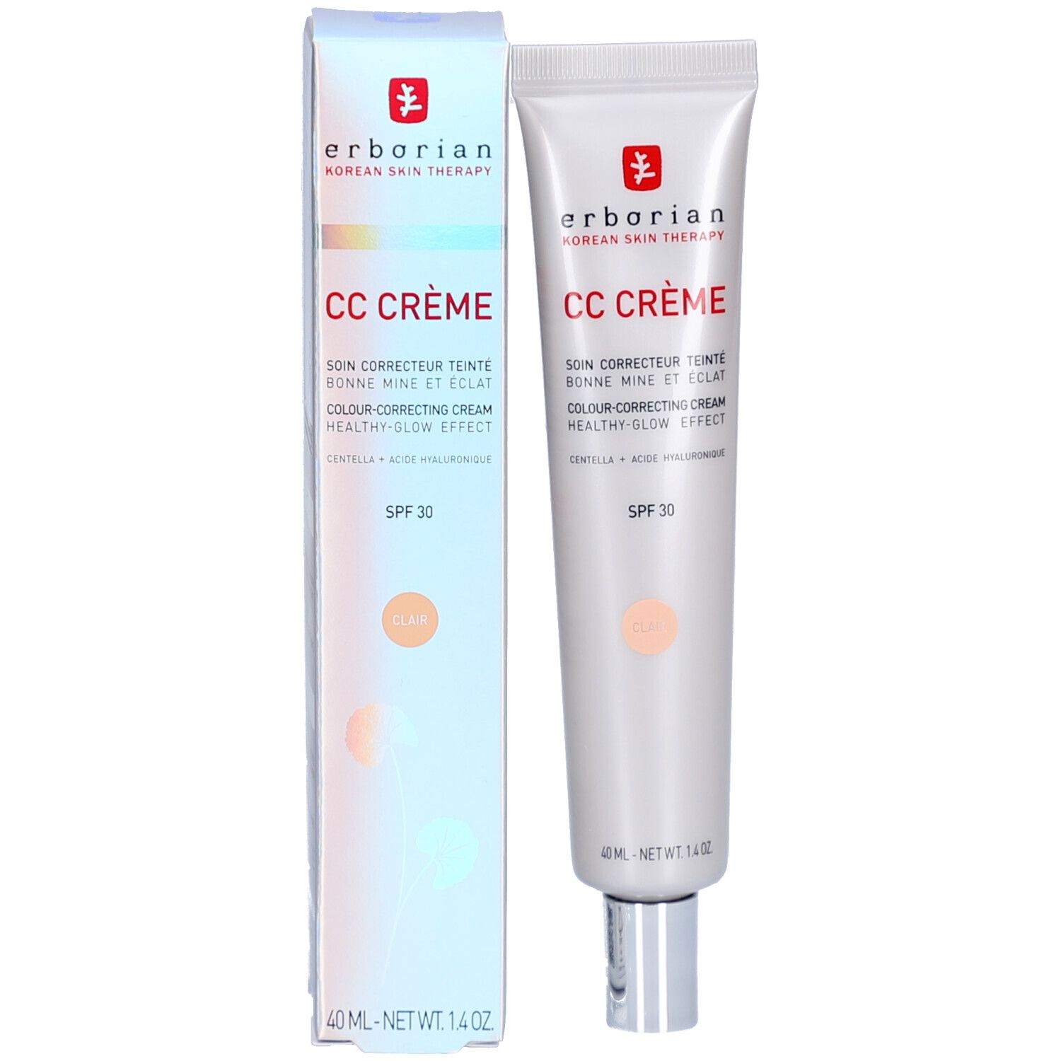 Erborian CC Creme Clair SPF 30 Tube und Faltschachtel.