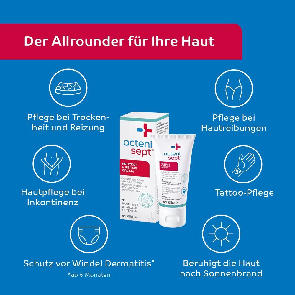 octenisept® Protect & Repair Cream: Pflege bei Reizung, Hautreibung, Inkontinenz, Windeldermatitis, Sonnenbrand.
