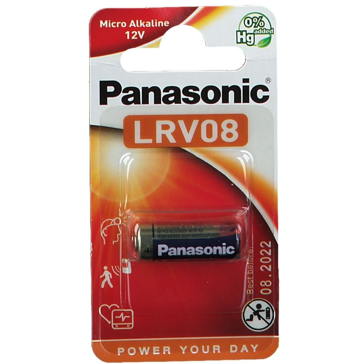 Panasonic LRV08 Batterie in Blisterverpackung. Micro Alkaline 12V. Mit 0% Hg. Haltbarkeit bis 08.2022.