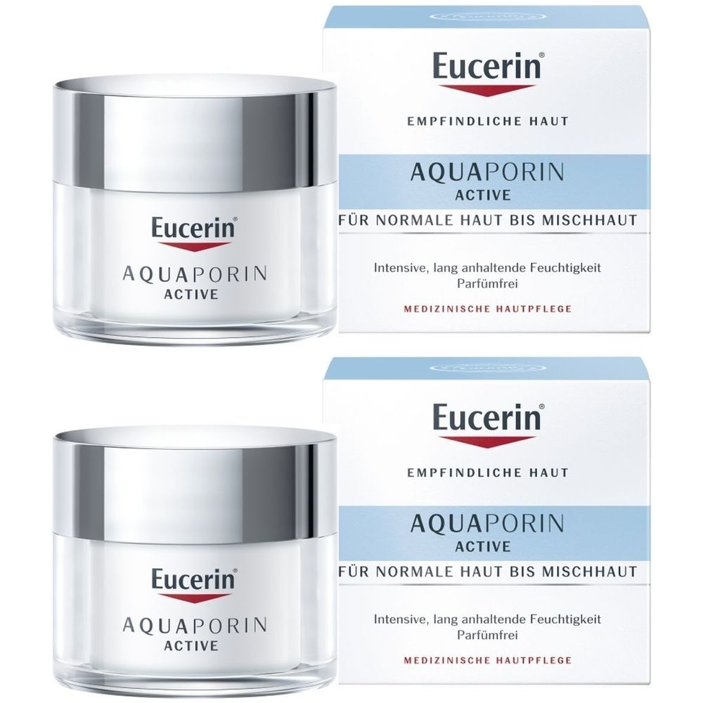 Zwei Cremetiegel mit silbernen Deckeln und weißen Gläsern. Daneben zwei Schachteln mit Produktinformationen.