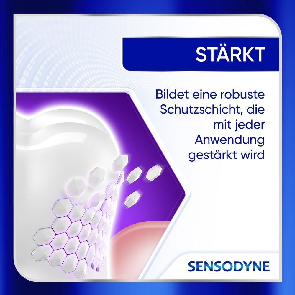 Sensodyne Stärkung: Bildet eine robuste Schutzschicht, die mit jeder Anwendung gestärkt wird.