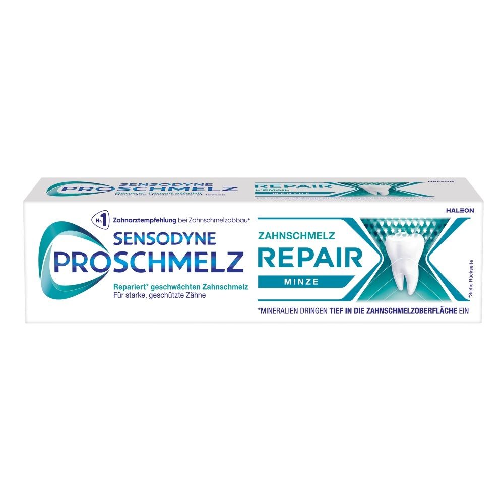 Sensodyne ProSchmelz Repair Zahnschmelz Minze Zahnpasta-Verpackung.