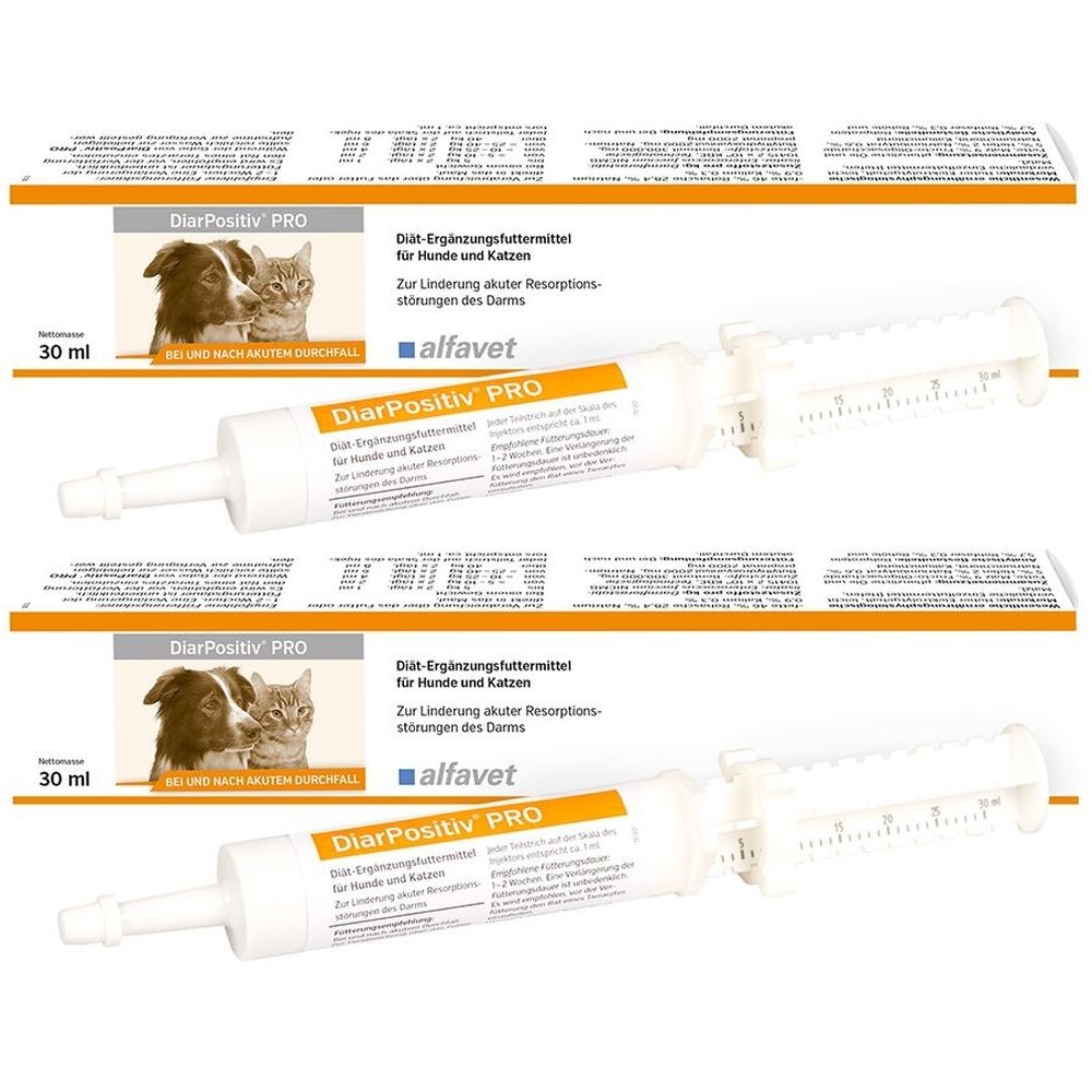 Spritze mit DiarPositiv PRO. Weiße Spritze mit Dosierungsskala. Aufschrift DiarPositiv PRO und alfavet. 30 ml.