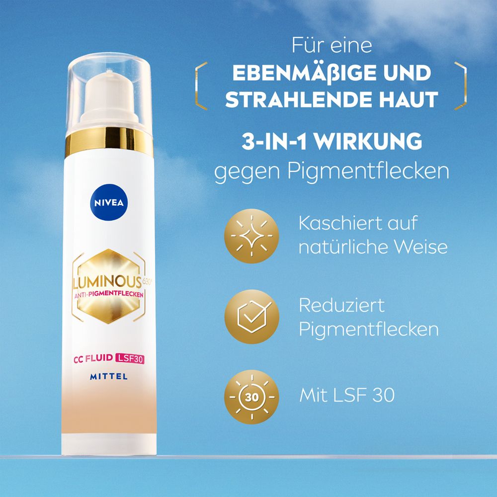 NIVEA Luminous630 CC Fluid LSF30 Mittel mit 3-in-1 Wirkung gegen Pigmentflecken.