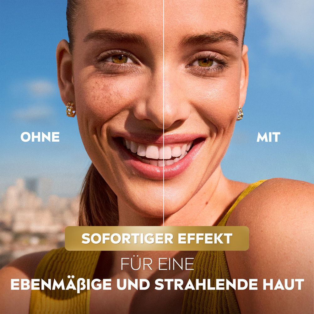 Vorher-Nachher-Vergleich: NIVEA Luminous630 CC Fluid LSF30 für ebenmäßige Haut.