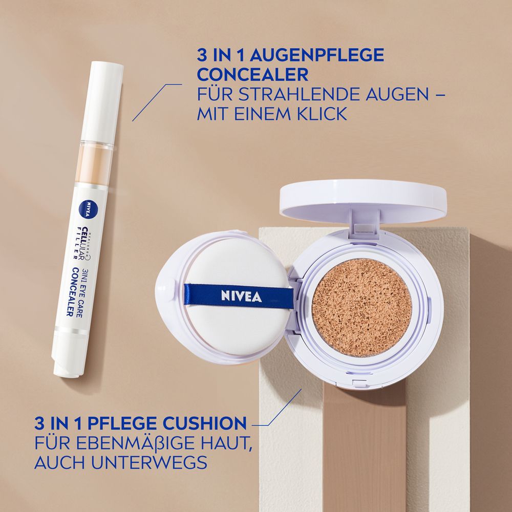 NIVEA CELLULAR Expert Finish 3in1 Pflege Cushion und ein Augenpflege Concealer Stift.