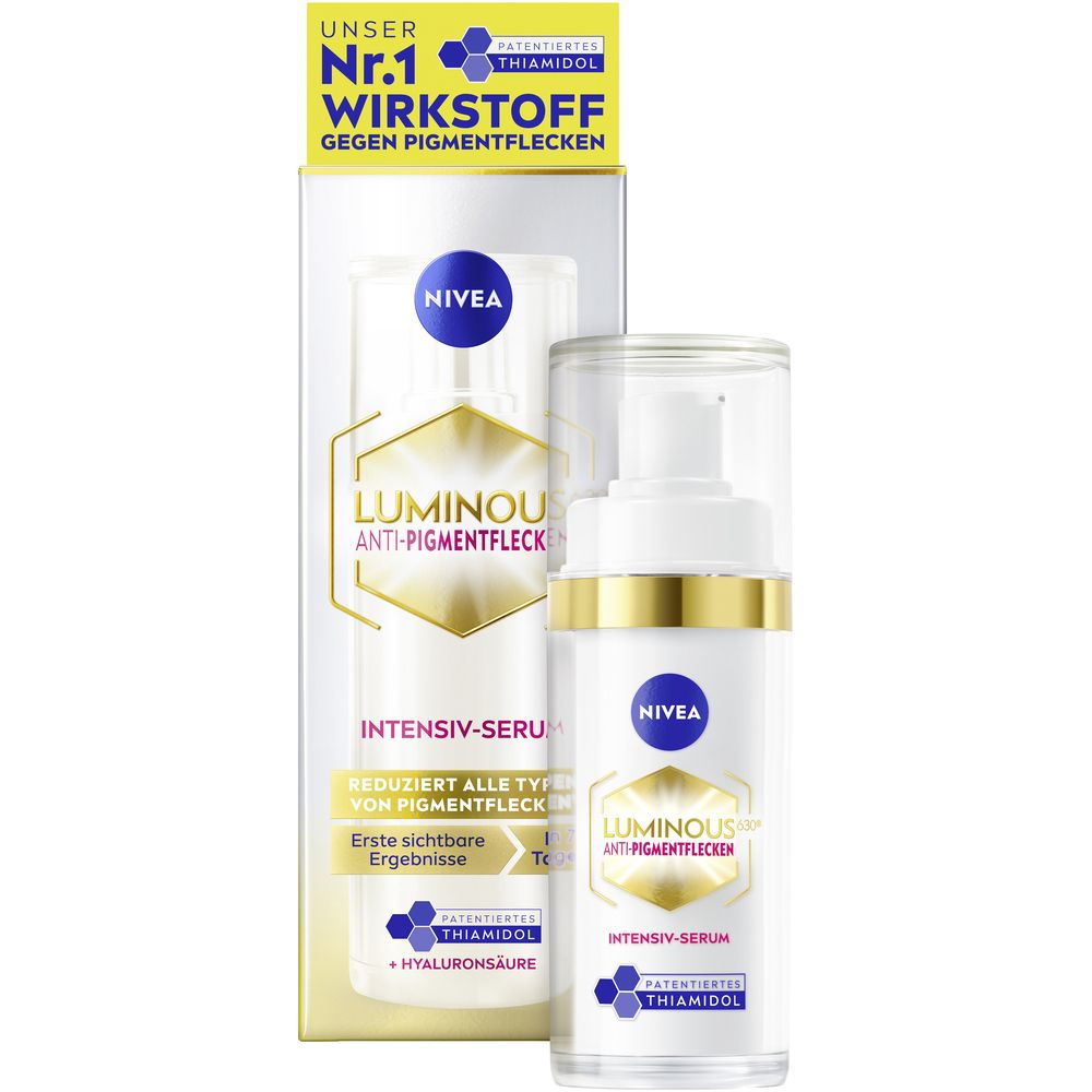 NIVEA LUMINOUS630 Intensiv-Serum mit Pumpspender und Umverpackung.