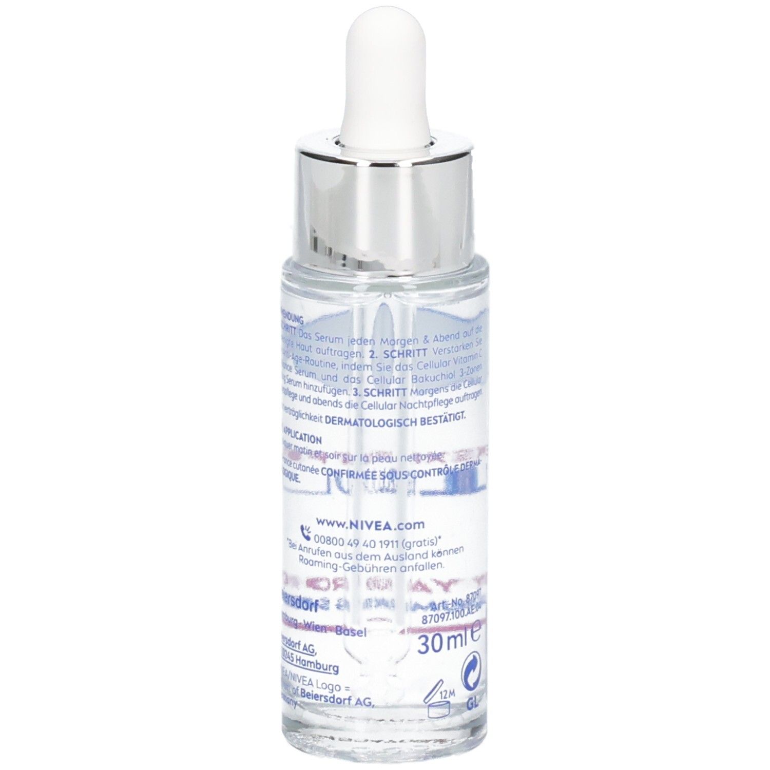 Rückseite der Serumflasche. Text: EXPERT FILLER CELLULAR. Anwendungshinweise und weitere Informationen auf dem Etikett.