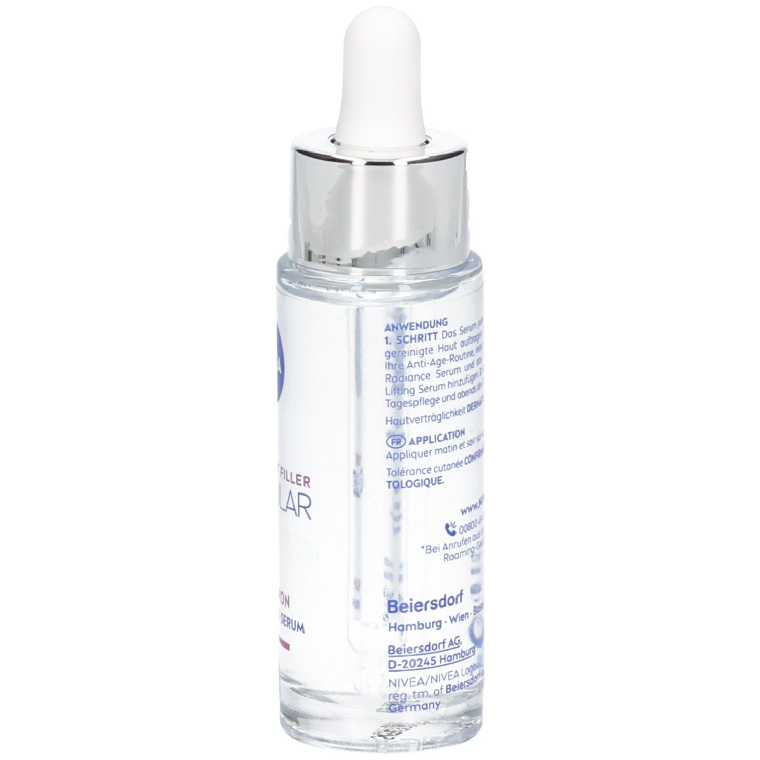 Rückseite der Serumflasche. Text: EXPERT FILLER CELLULAR. Anwendungshinweise und weitere Informationen auf dem Etikett.