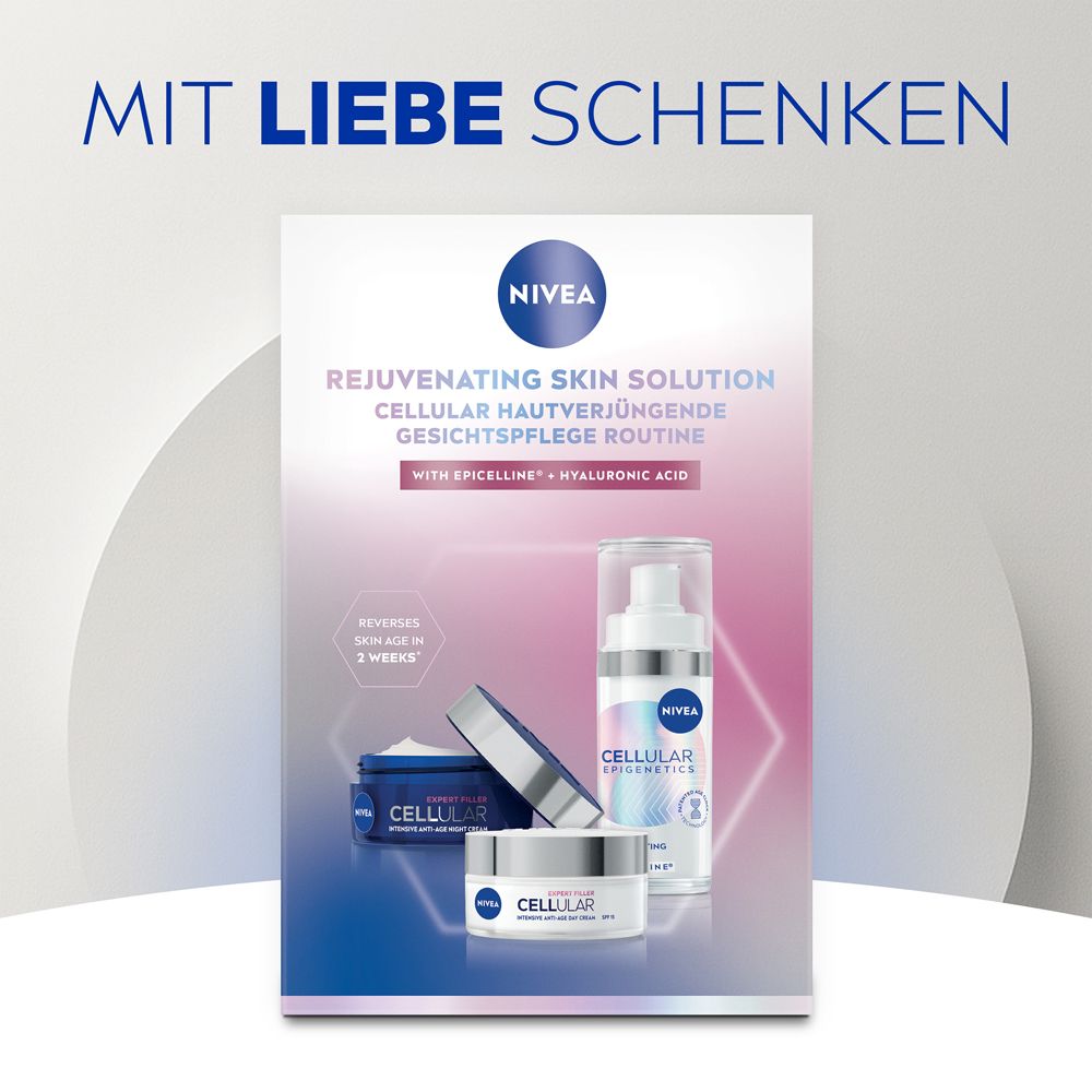 Werbebild mit NIVEA-Produkten. Produkte auf einer Karte mit Text. Logo und Produktabbildungen.