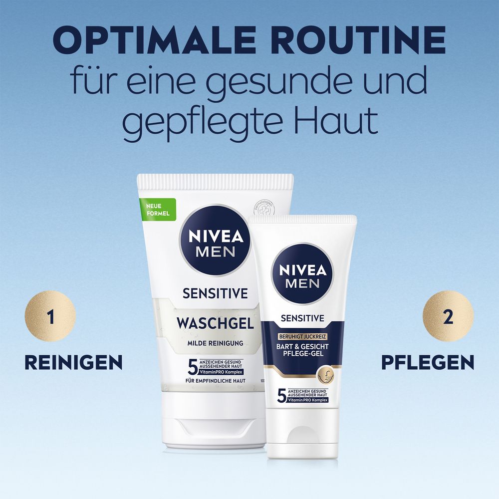 NIVEA MEN Sensitive Bart- und Gesicht Pflegegel Tube. 0% Alkohol, dermatologisch getestet.