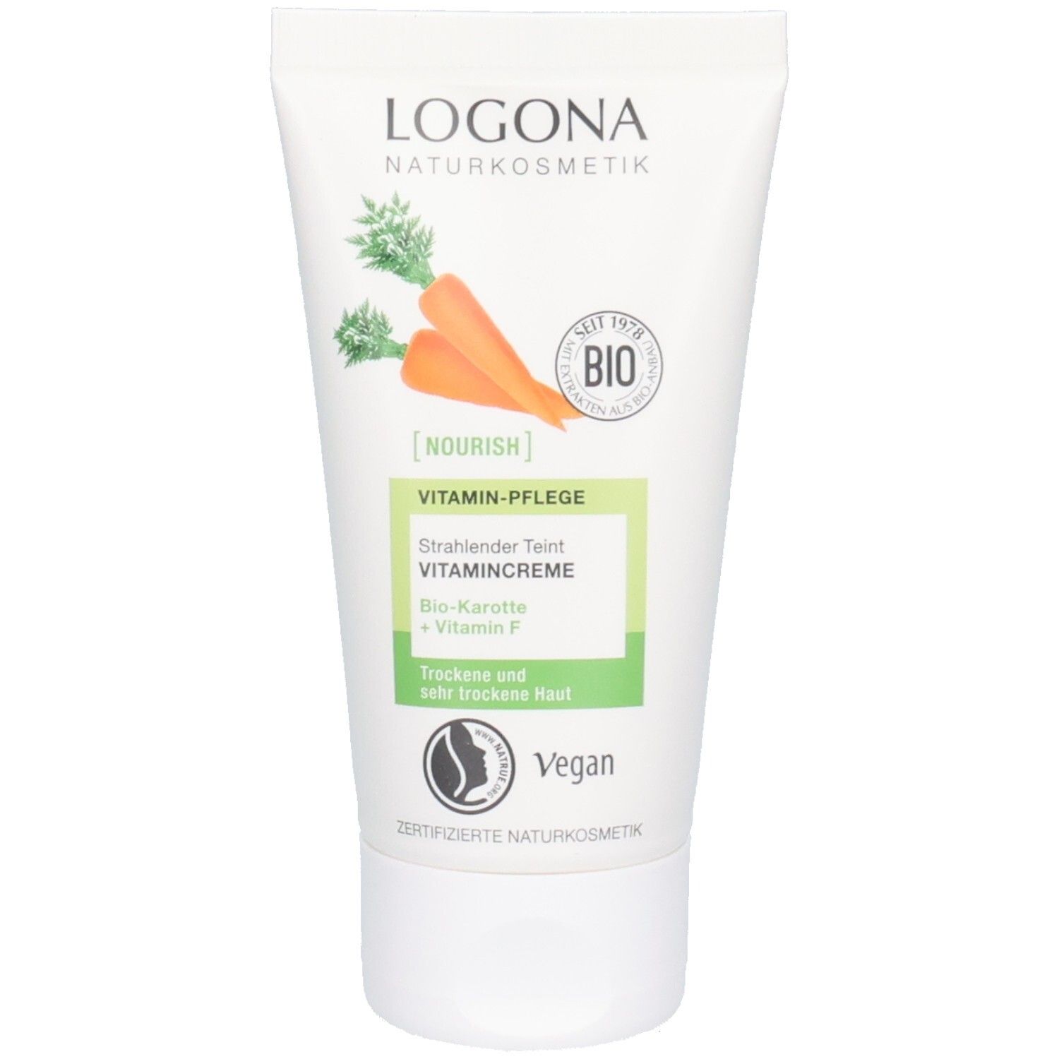LOGONA Vitamincreme mit Karotte und Vitamin F für strahlenden Teint, für trockene Haut.
