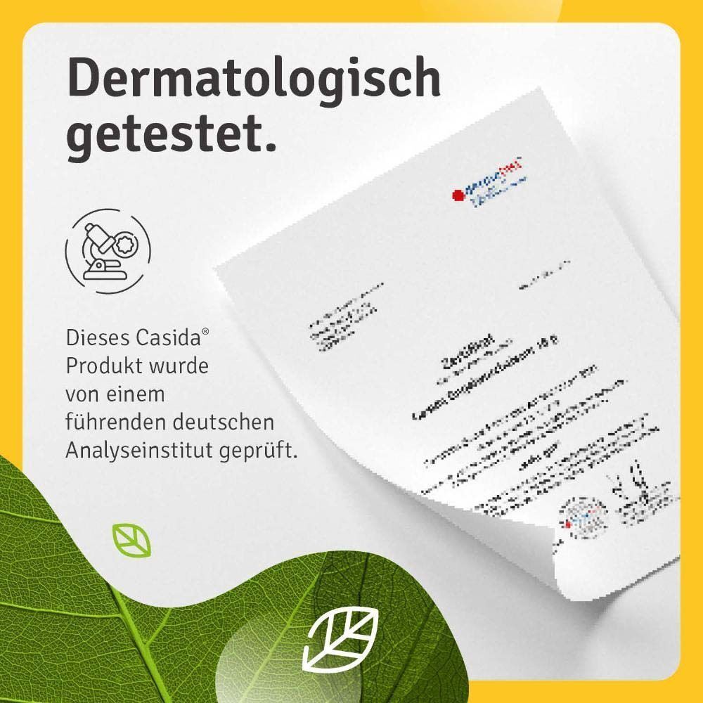 Zertifikat und ein Blatt mit Text. Auf dem Deckel steht "Casida Engelwurz-balsam".