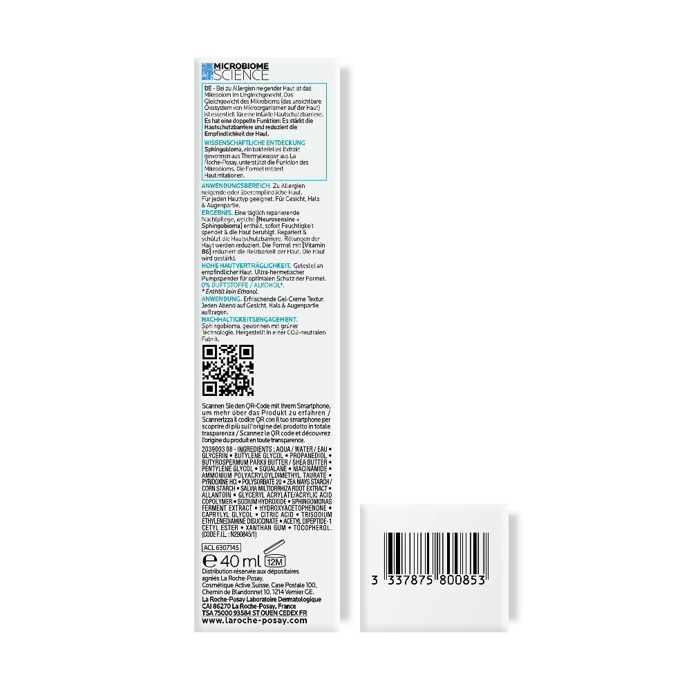Produktverpackung. Text und Informationen zur Anwendung, Inhaltsstoffen und Hersteller. Barcode.
