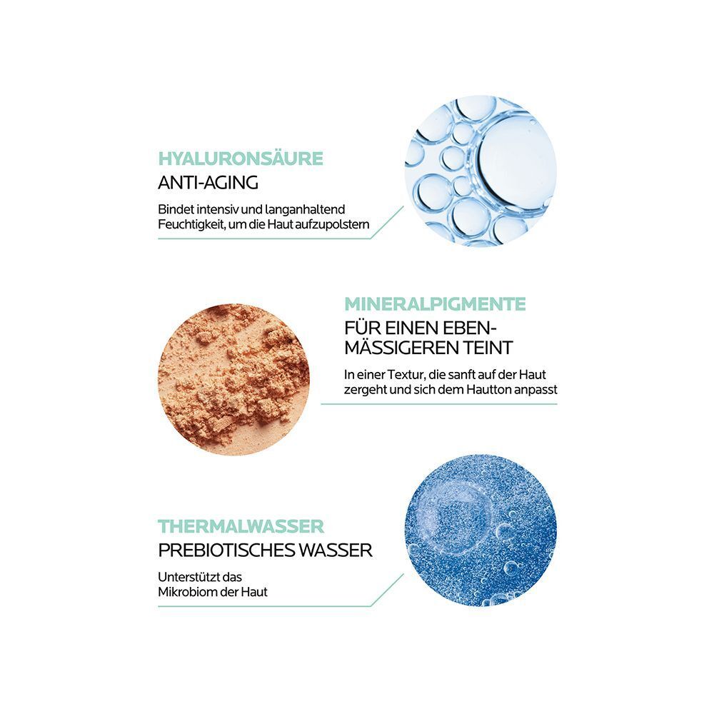 Text: Hyaluronsäure, Anti-Aging. Mineralpigmente. Thermalwasser.