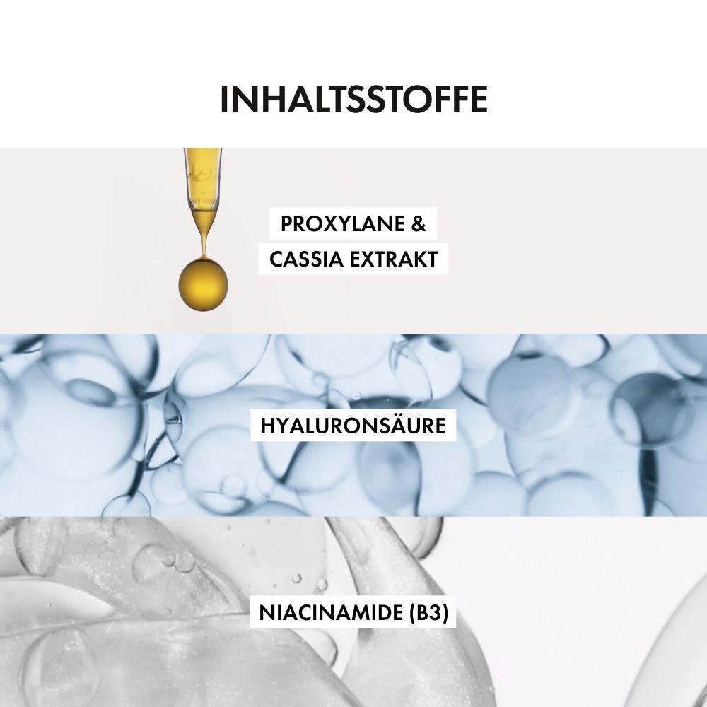 Inhaltsstoffe: Proxylane & Cassia Extrakt, Hyaluronsäure, Niacinamid (B3).