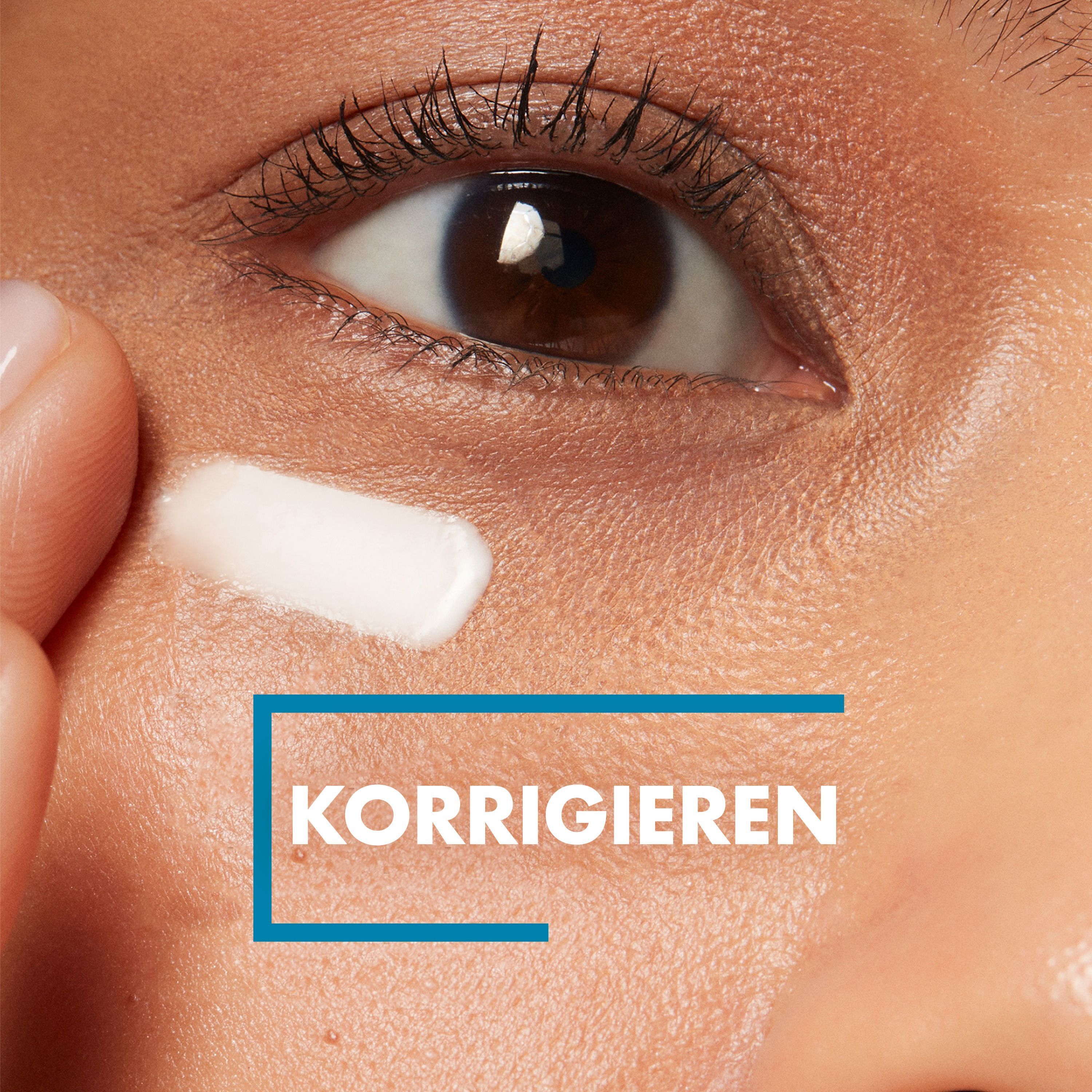 Auge mit Creme. Text: Korrigieren.
