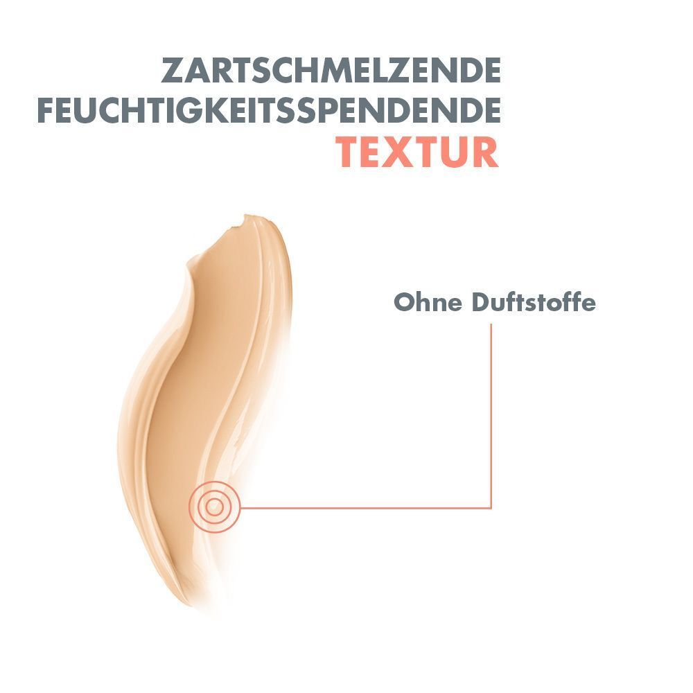 Heller Farbton. Textur-Illustration. Schriftzug: Zartschmelzende, feuchtigkeitsspendende Textur. Ohne Duftstoffe.