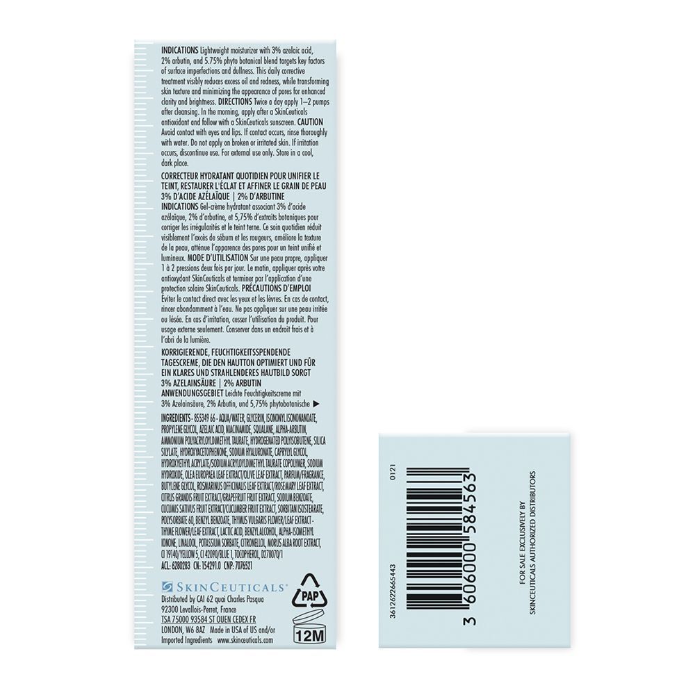 Rückseite der Verpackung von SKINCEUTICALS Phyto A+ Brightening Treatment. Text und Barcode.