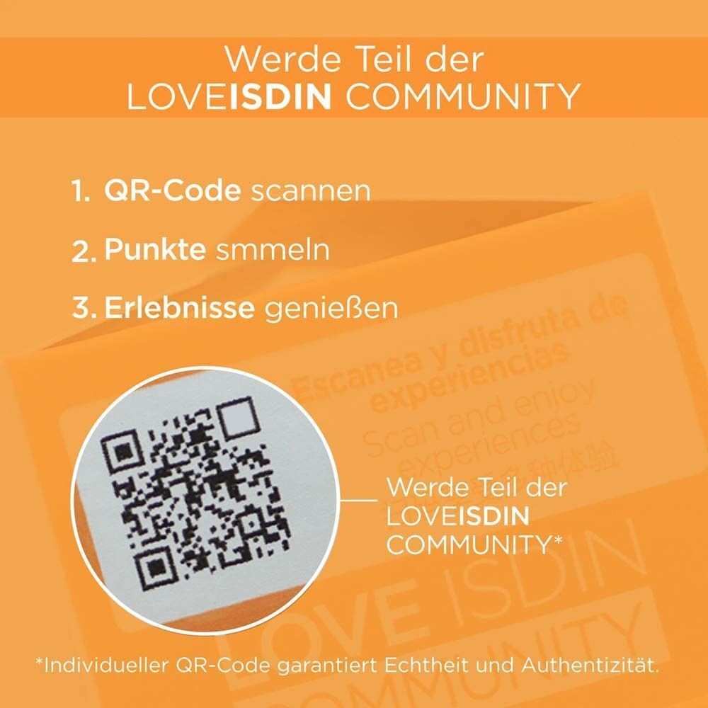 QR-Code auf orangefarbenem Hintergrund. Text: Werde Teil der LOVEISDIN COMMUNITY.