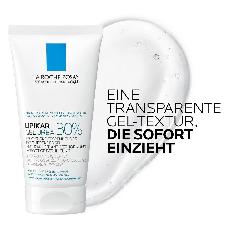 La Roche-Posay Lipikar Gel Urea 30% Tube. Transparente Gel-Textur. Sofort einziehend.