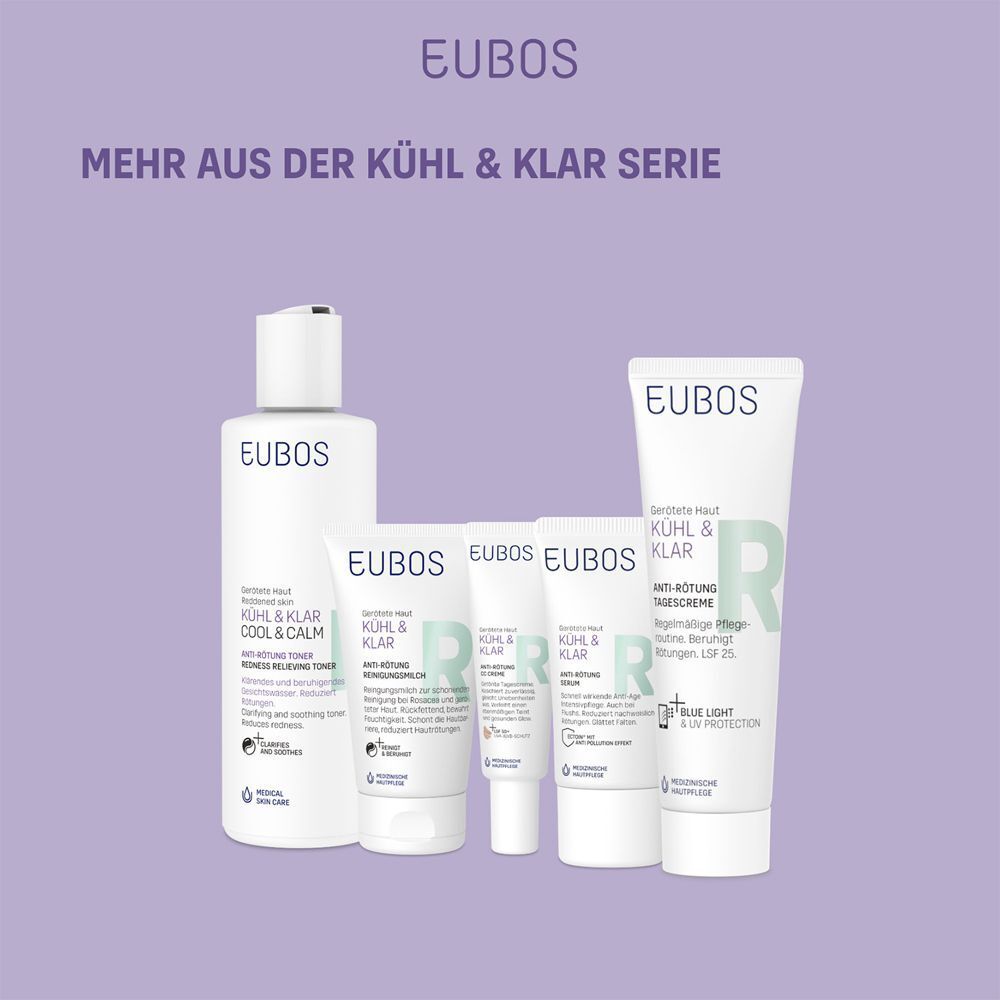 Verschiedene Produkte der KÜHL & KLAR Serie von EUBOS. Auf lila Hintergrund.