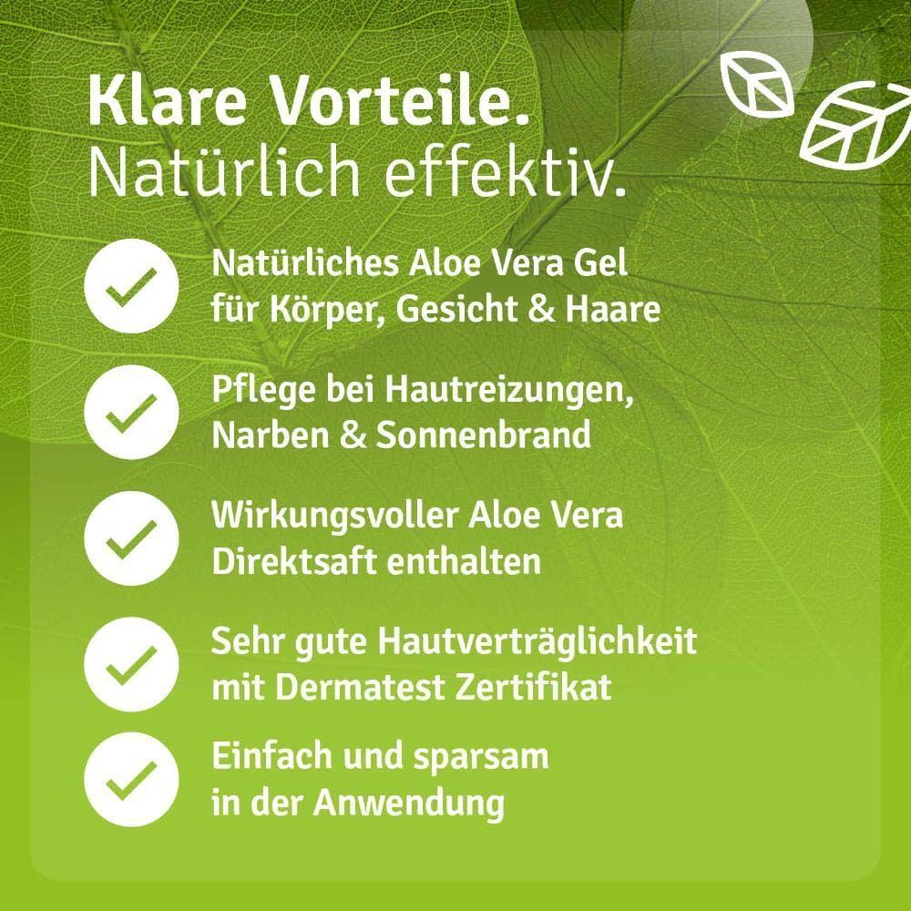 Liste mit Vorteilen des Aloe Vera Gels. Natürliches Aloe Vera Gel für Körper, Gesicht & Haare. Pflege bei Hautreizungen, Narben & Sonnenbrand.
