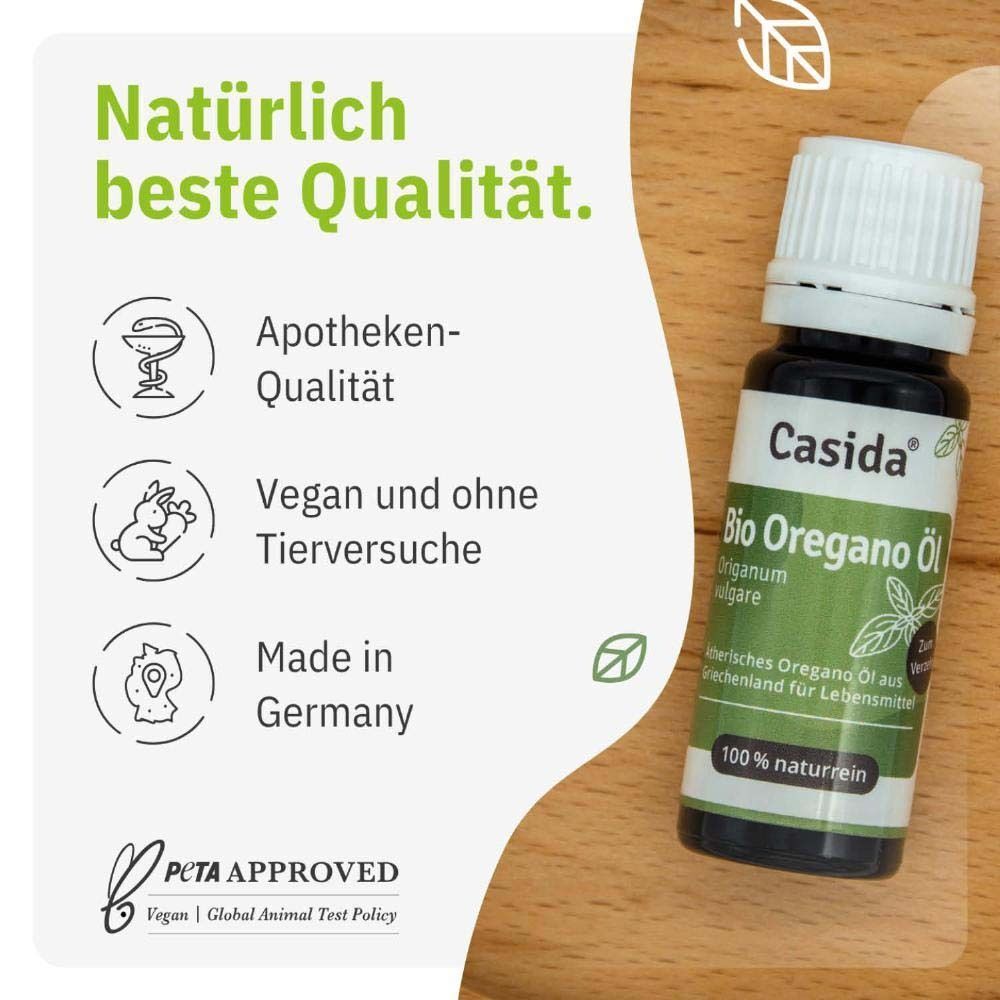 Casida Bio Oregano Öl. Apotheken-Qualität, vegan, hergestellt in Deutschland. PCTA Approved.