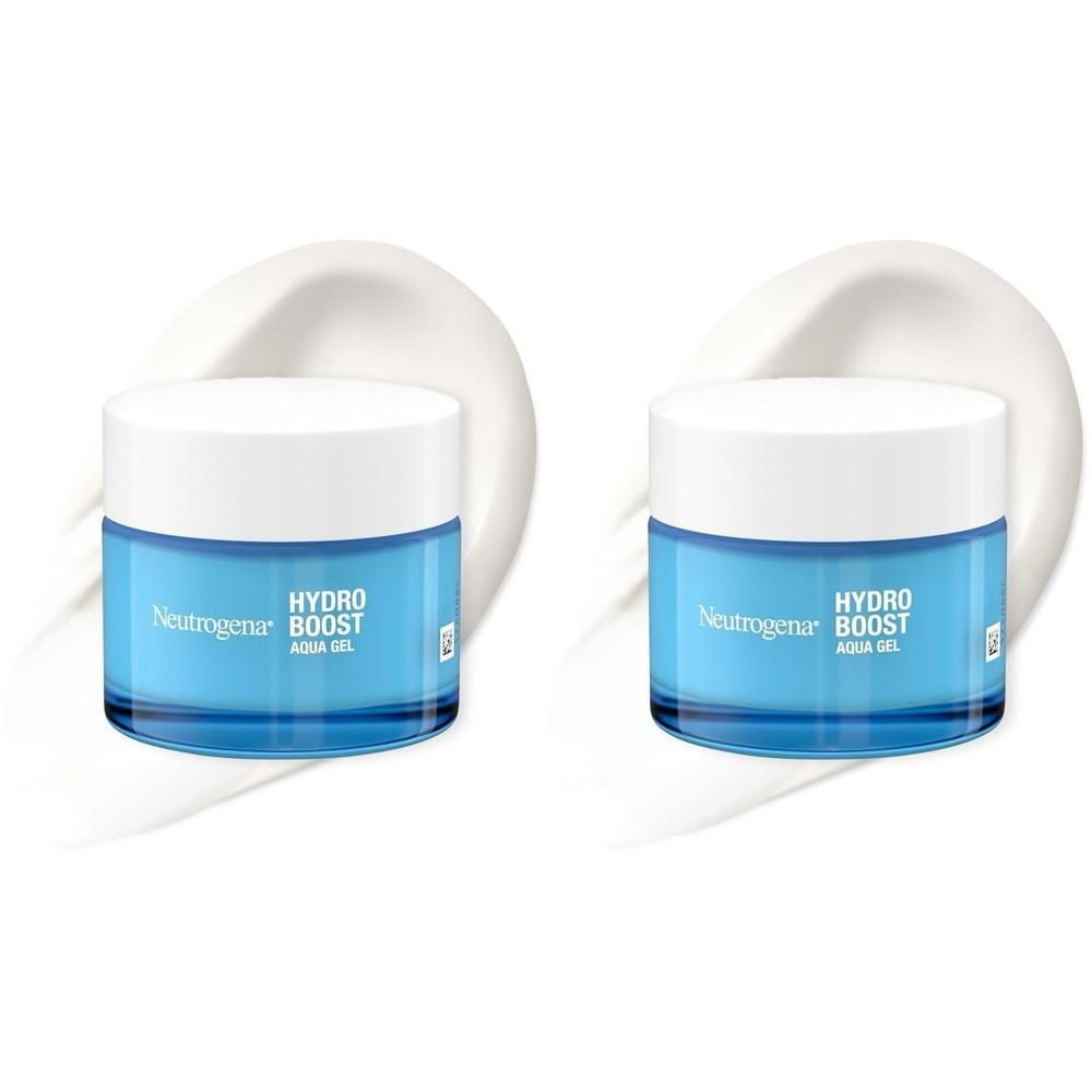 Zwei blaue Tiegel mit weißem Deckel. Aufschrift: Hydro Boost Aqua Gel. Weiße Creme-Textur im Hintergrund.