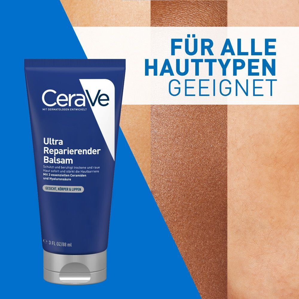 Blaue Tube CeraVe Ultra Reparierender Balsam. Geeignet für alle Hauttypen.