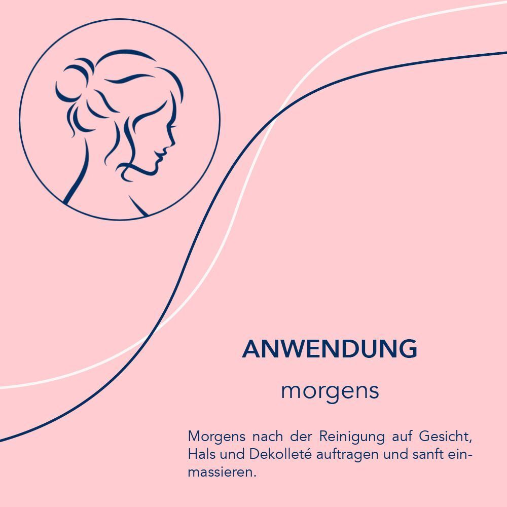 Anwendung: Morgens nach der Reinigung auf Gesicht, Hals und Dekolleté auftragen und sanft einmassieren.