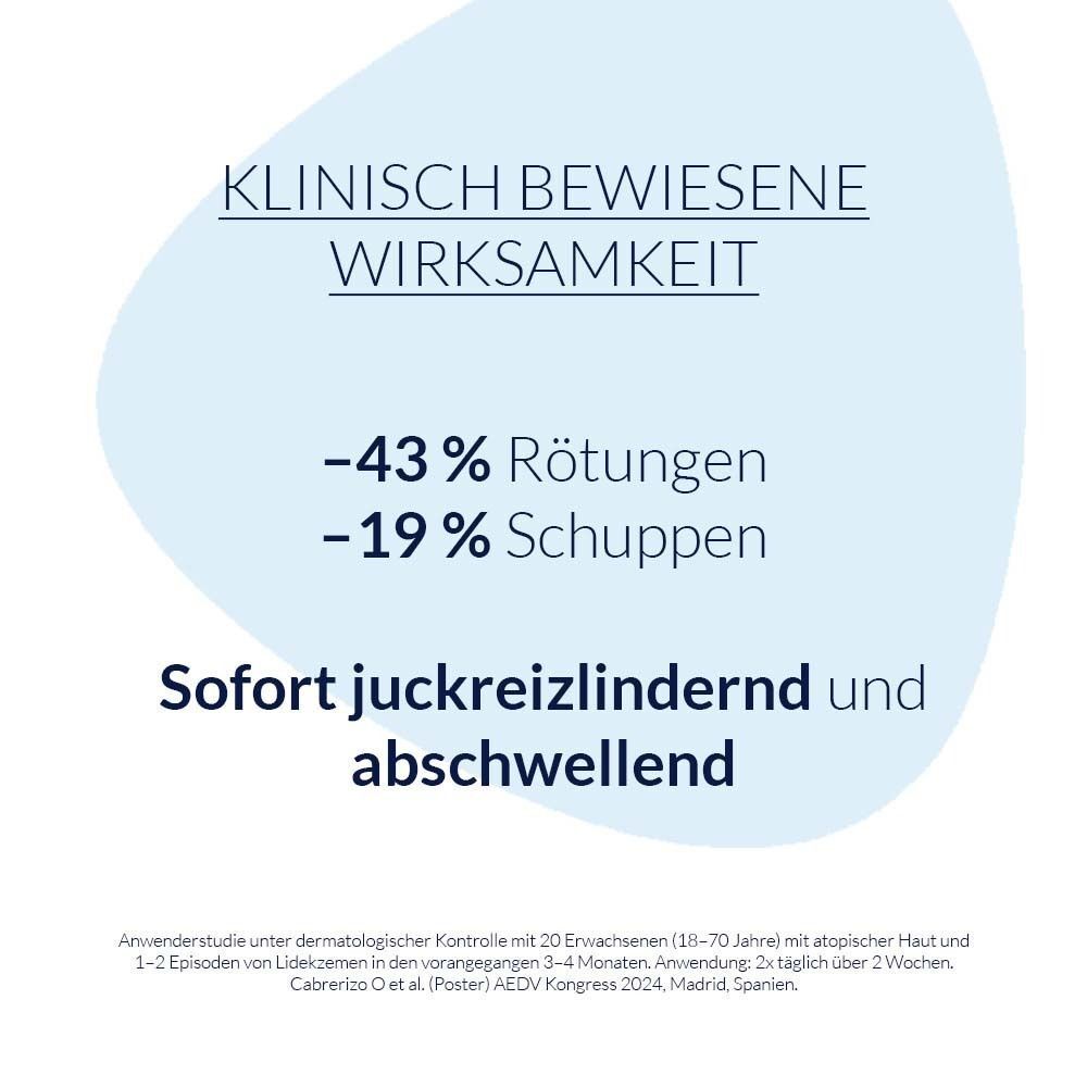 Text mit klinisch bewiesener Wirksamkeit. Reduzierung von Rötungen und Schuppen. Sofortige Linderung von Juckreiz und Abschwellung.