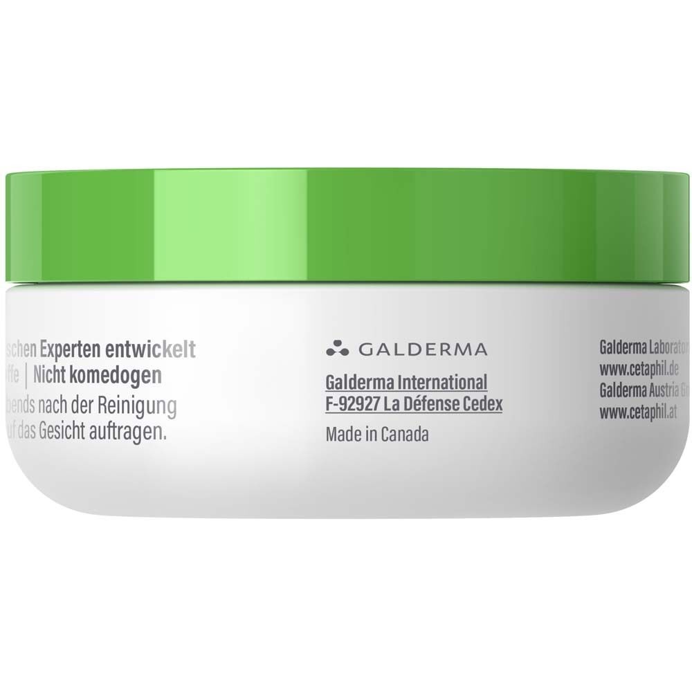 Rückseite des Tiegels CETAPHIL Nachtcreme. Text: Galderma, Made in Canada.