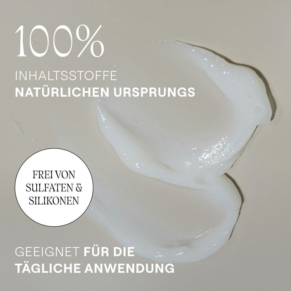 Creme. Text: 100% Inhaltsstoffe natürlichen Ursprungs. Frei von Sulfaten & Silikonen. Geeignet für die tägliche Anwendung.
