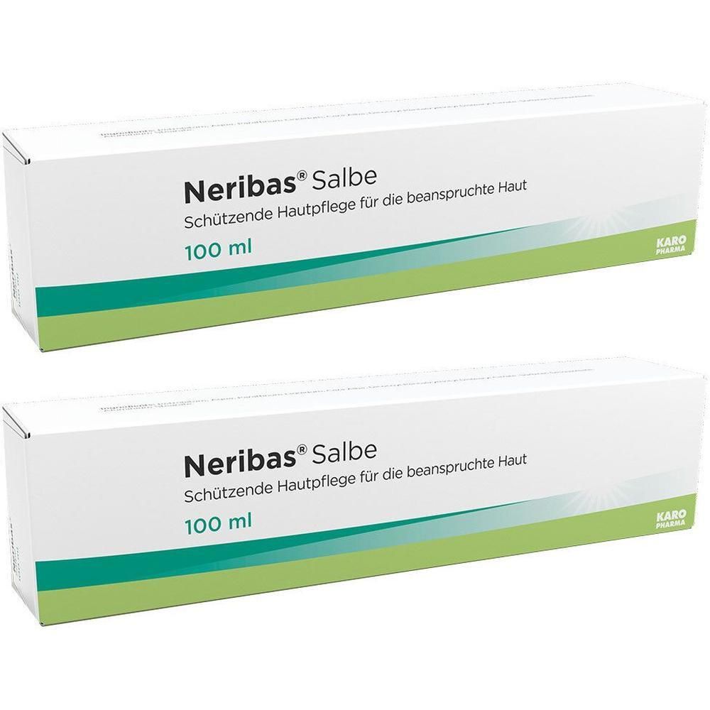 Zwei weiße Kartons mit Produktaufdruck. Aufschrift: Neribas Salbe, schützende Hautpflege. 100 ml.