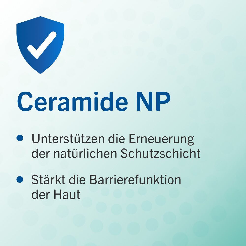 Grafik mit Ceramide NP. Text: Unterstützen die Erneuerung der natürlichen Schutzschicht. Stärkt die Barrierefunktion der Haut.