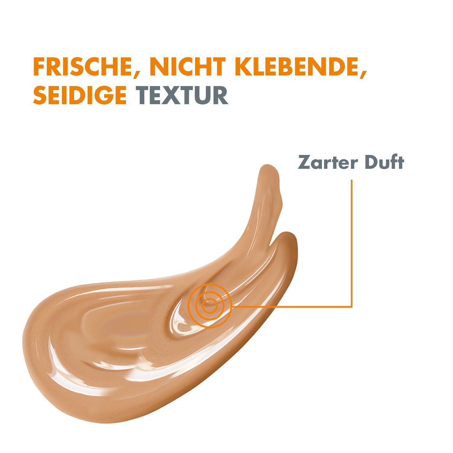 Produktprobe AVENE Selbstbräuner. Braune Creme. Text: Frische, nicht klebende, seidige Textur. Zarter Duft.