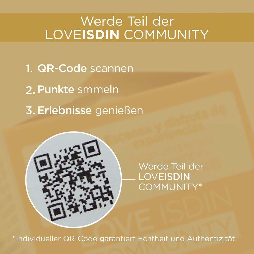 QR-Code auf einem weißen Hintergrund. Text: Werde Teil der LOVEISDIN COMMUNITY. Scan QR-Code, Punkte sammeln, Erlebnisse genießen.