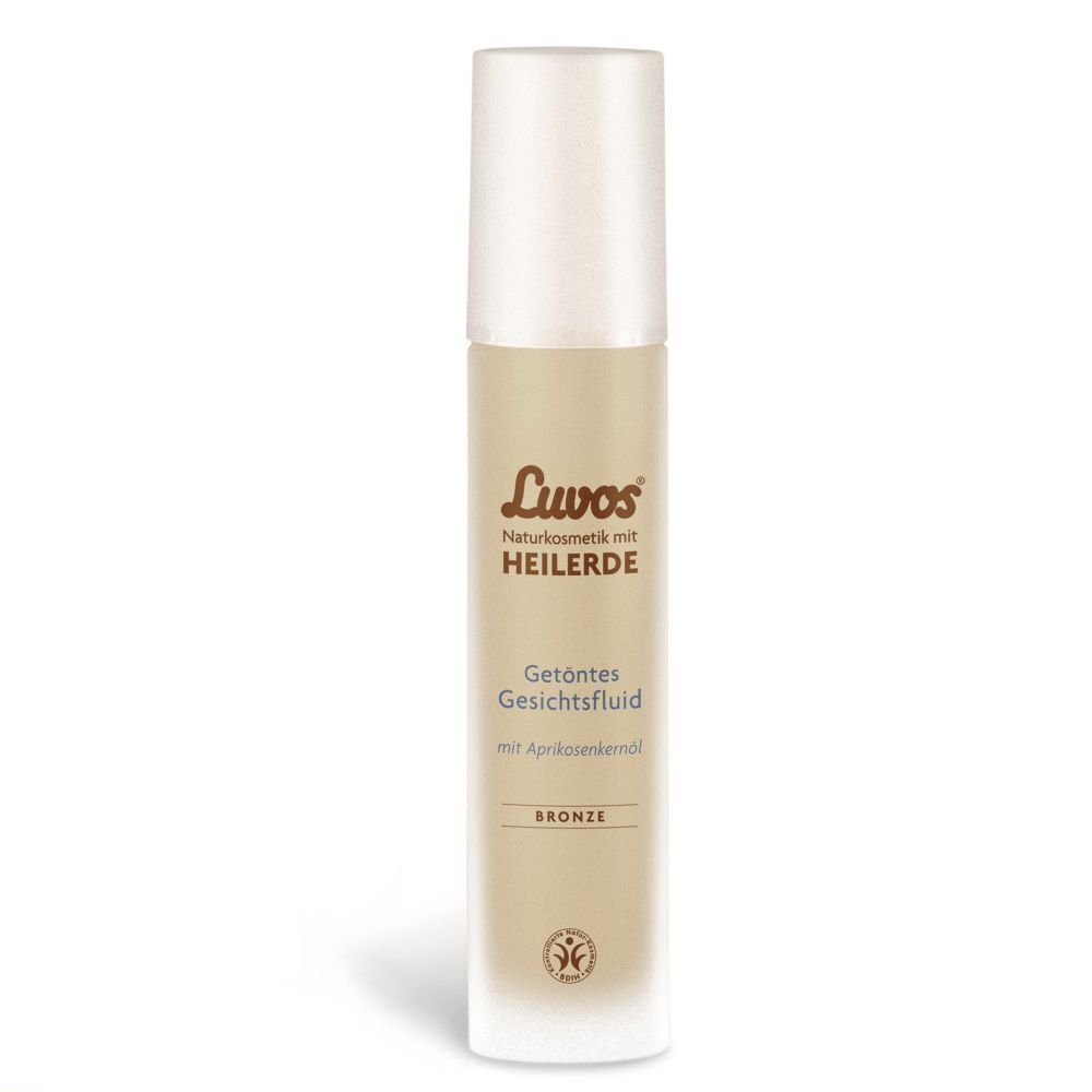 Luvos getöntes Gesichtsfluid Bronze. Flasche mit weißem Deckel.