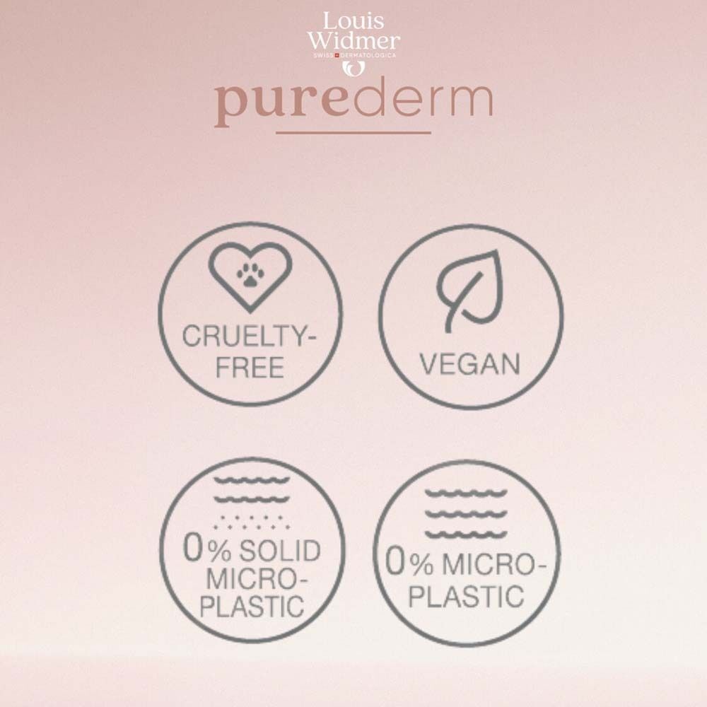 Vier Symbole. Cruelty-free, Vegan, 0% Mikroplastik, 0% feste Mikropartikel.