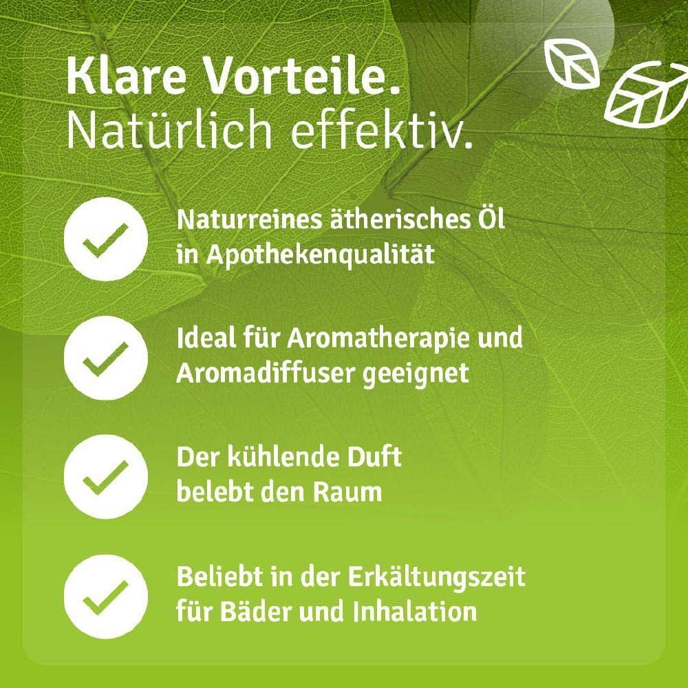 Casida Eukalyptusöl Flasche. Vorteile: naturreines ätherisches Öl, für Aromatherapie geeignet, erfrischender Duft.