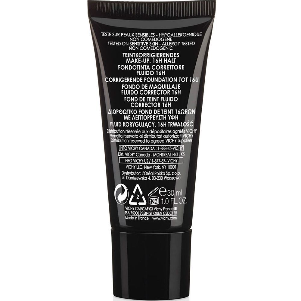 Rückseite einer Tube VICHY DERMABLEND Make-up. Text und Informationen.