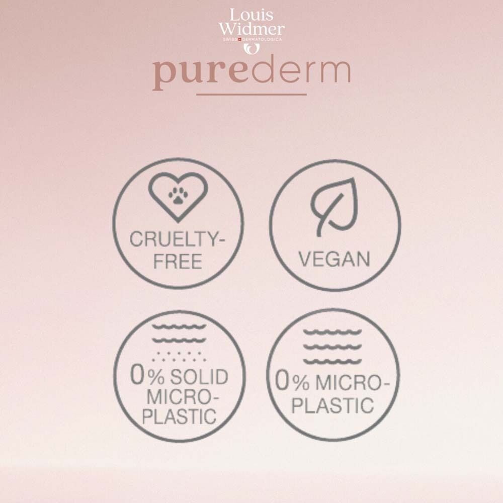 Vier Symbole. Cruelty-free, Vegan, 0% feste Mikroplastik, 0% Mikroplastik.